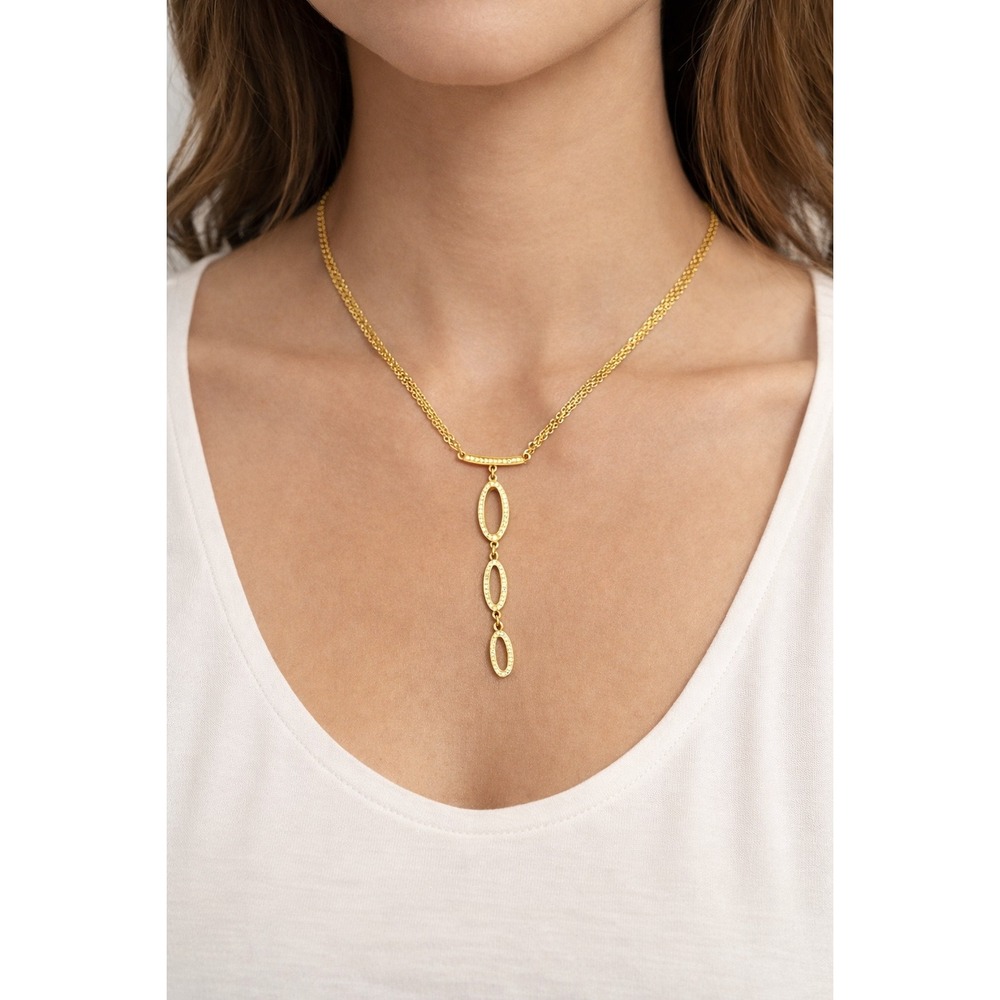 Napier Gold Tone Double Strand Y Necklace Rhinestone Graduated Oval Pendant 18in
